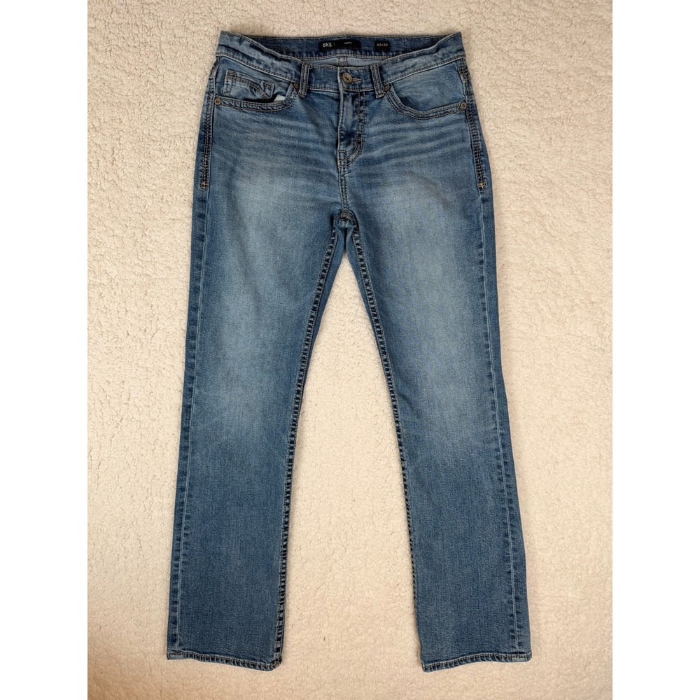 BKE Aiden Mens 33x32 Slim Bootcut Jeans Medium Wash Blue Denim ABP21436